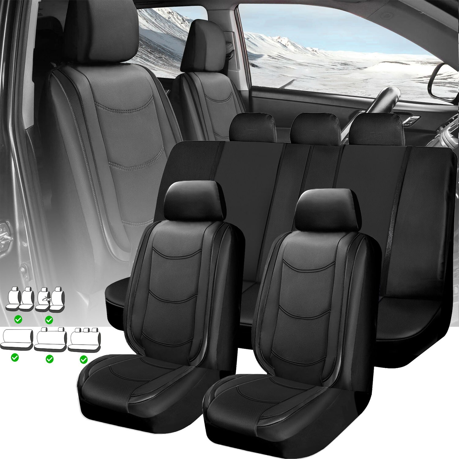 For Honda Civic Car Seat Covers Full Set Front + Rear Cushion Breathable Leather