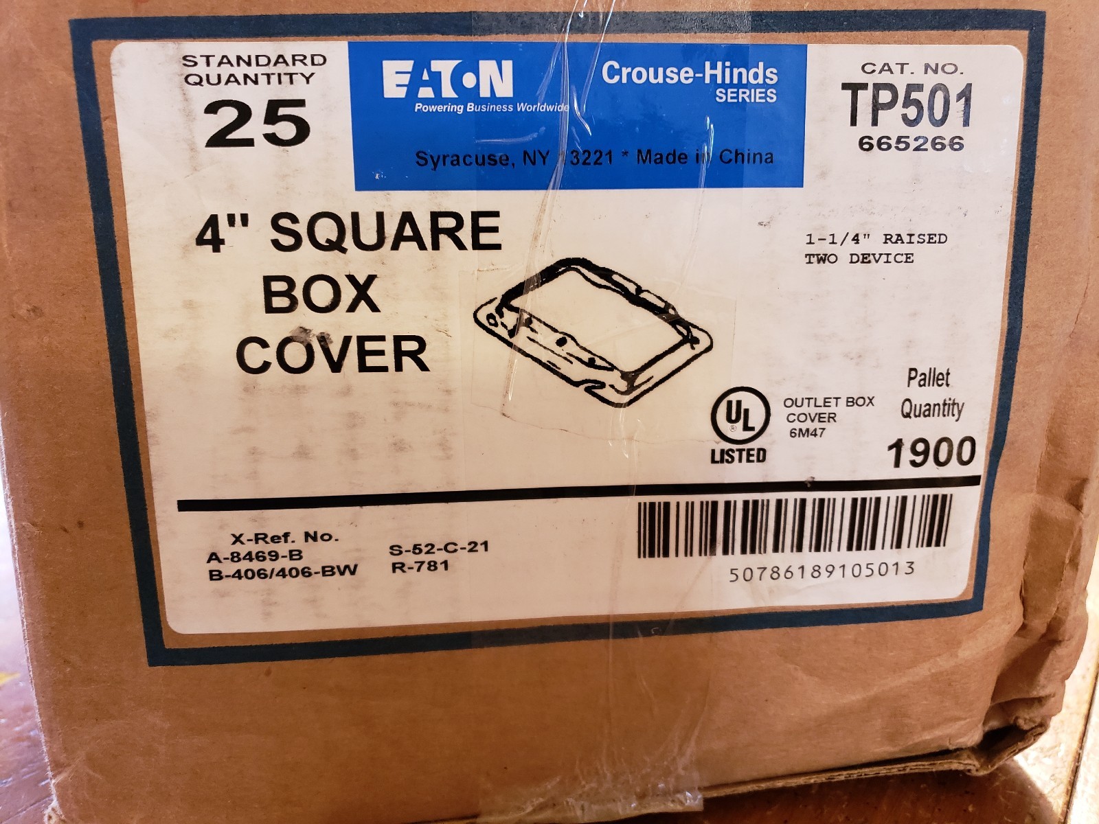 Eaton Crouse-Hinds TP501 4" Square Box Cover 25ct