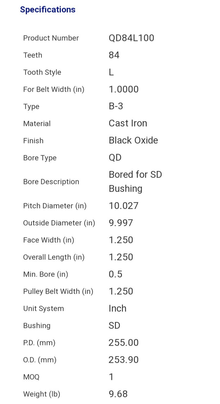 84L100SD QD Style Timing Pulley AMEC