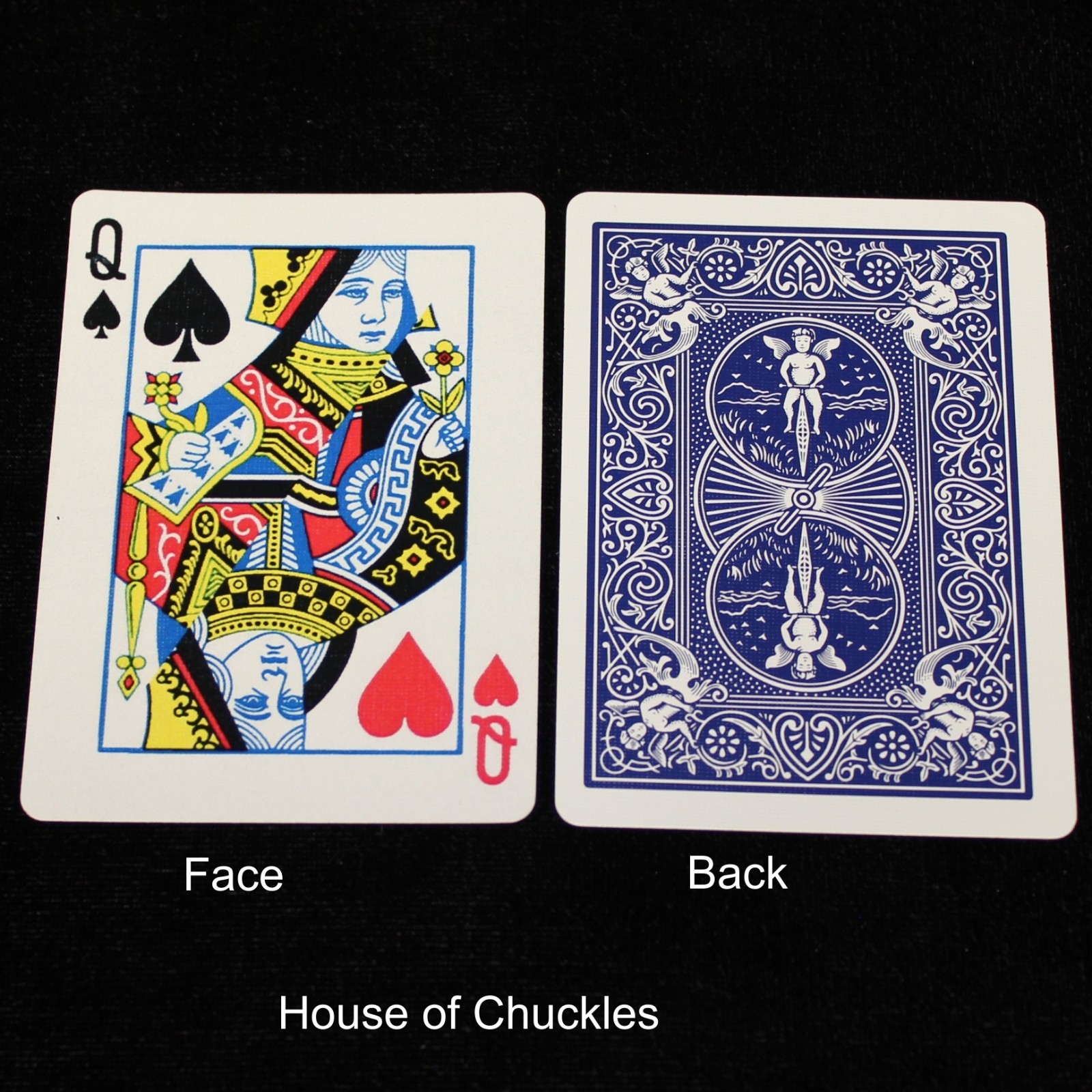 Queen of Spades / Hearts - Half & Half Diagonal, Bicycle Printed Gaff Card, Blue