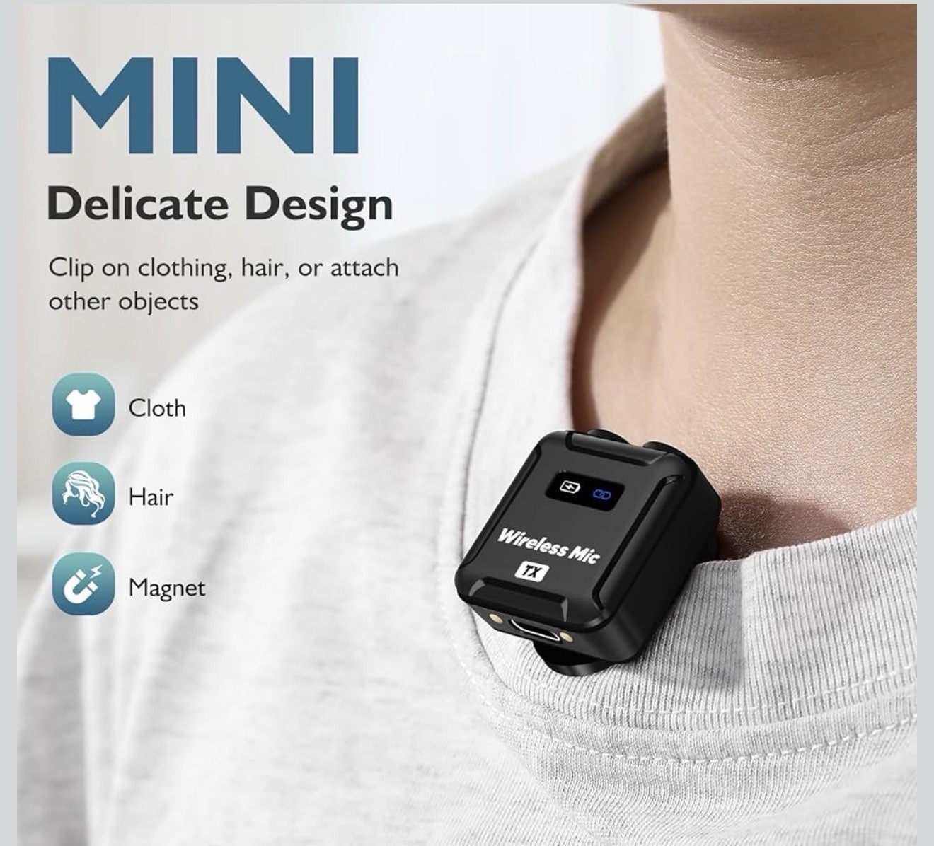 Wireless Lavalier Microphone 2TX+1RX Lapel Mic for DSLR iPhone Android