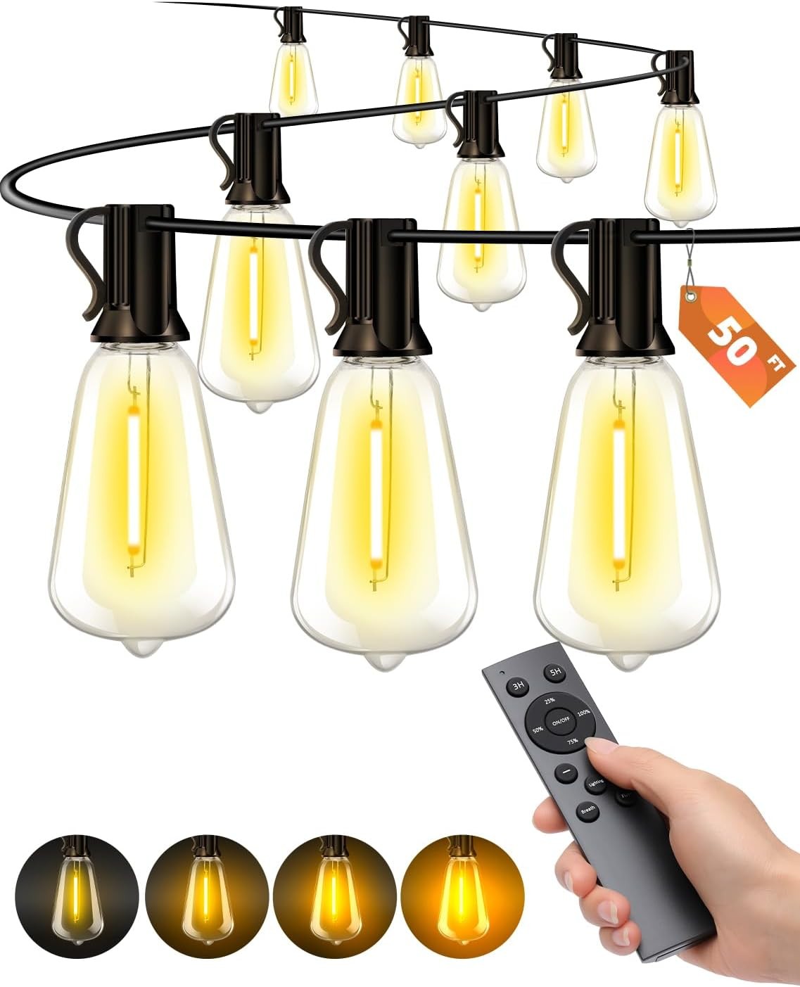 50FT Outdoor String Lights for Patio Waterproof Connectable ST38 LED Light Strin