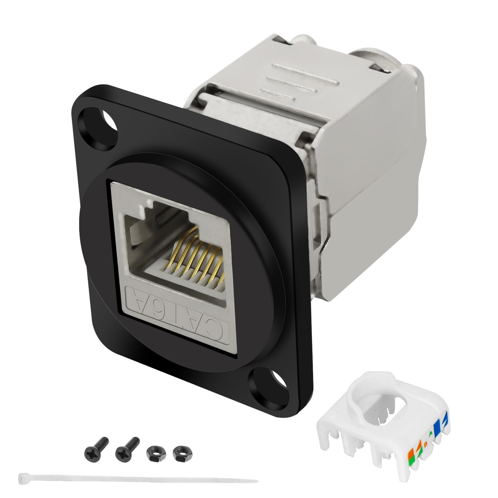 CAT6A DType Panel Mount Connector Shielded RJ45 Coupler Toolless Keystone