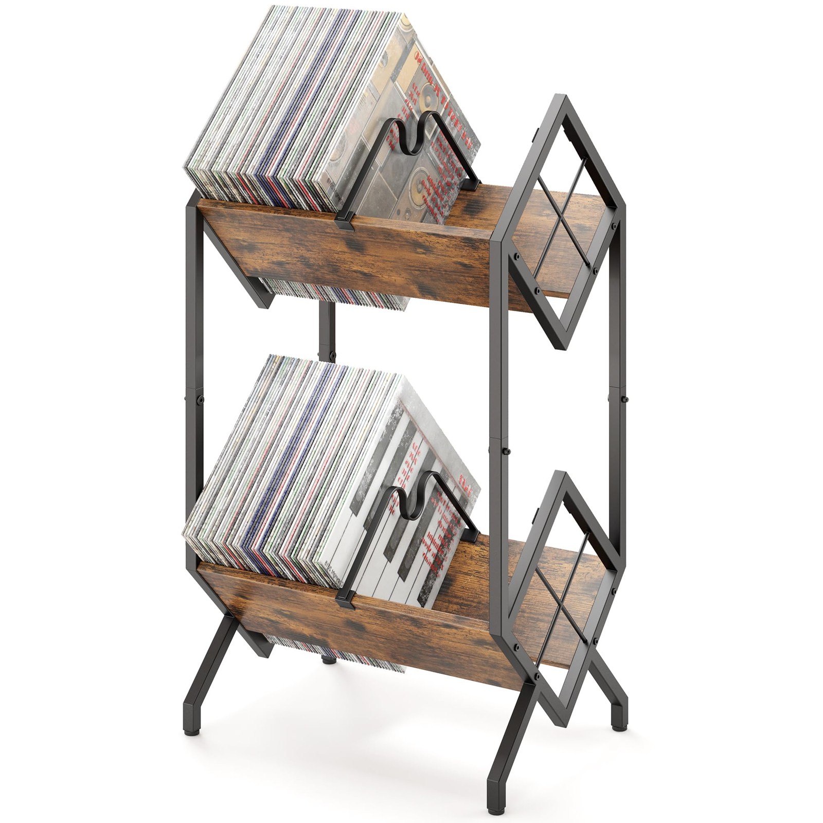 RUILALIFE 2-Tier Vinyl Record Storage Holder With Dividers Metal Album Storage F