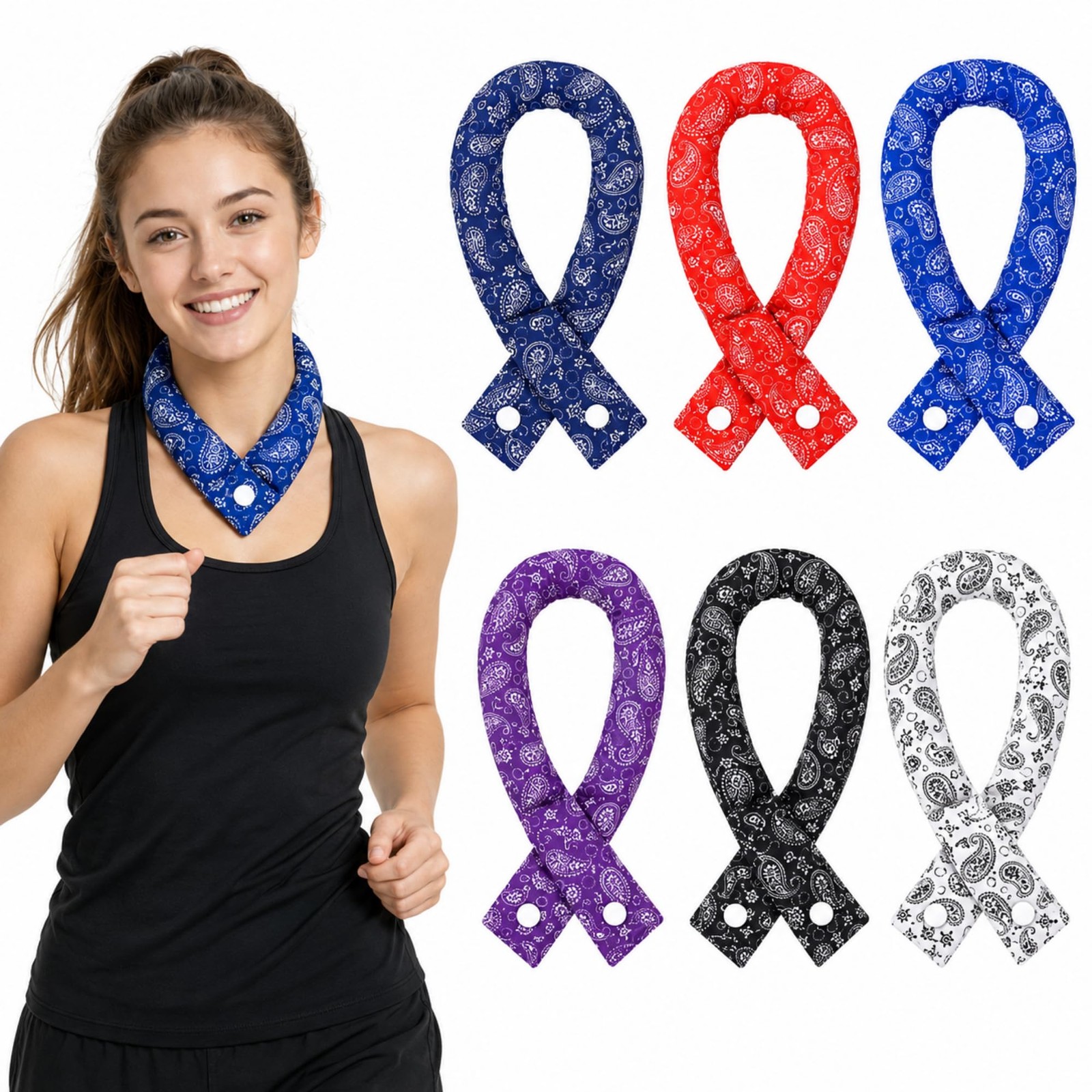 6 Pieces Cooling Neck Wraps Cooling Bandana Neck Cooler Ice Cooler Scarf for