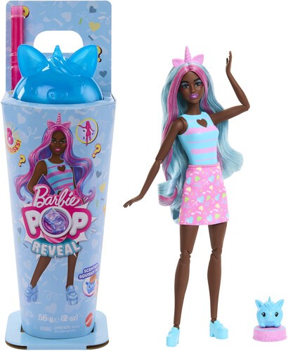Mattel - Barbie Pop Reveal Shakes Series, Scented Unicorn Fashion Doll & Pet wit