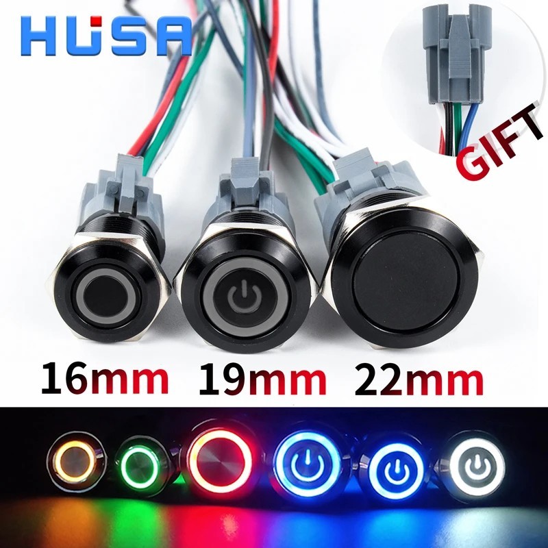 Waterproof Metal Push Button Switch LED Ring Momentary Latching 16-22mm 5-220V