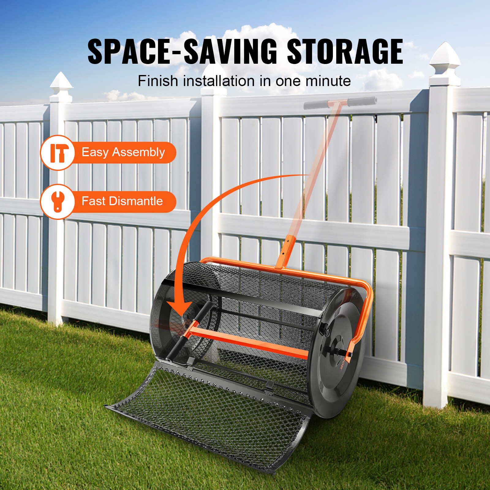 VEVOR Compost Spreader Peat Moss Spreader 24" Wide 24.4-26.4" Height Adjustable