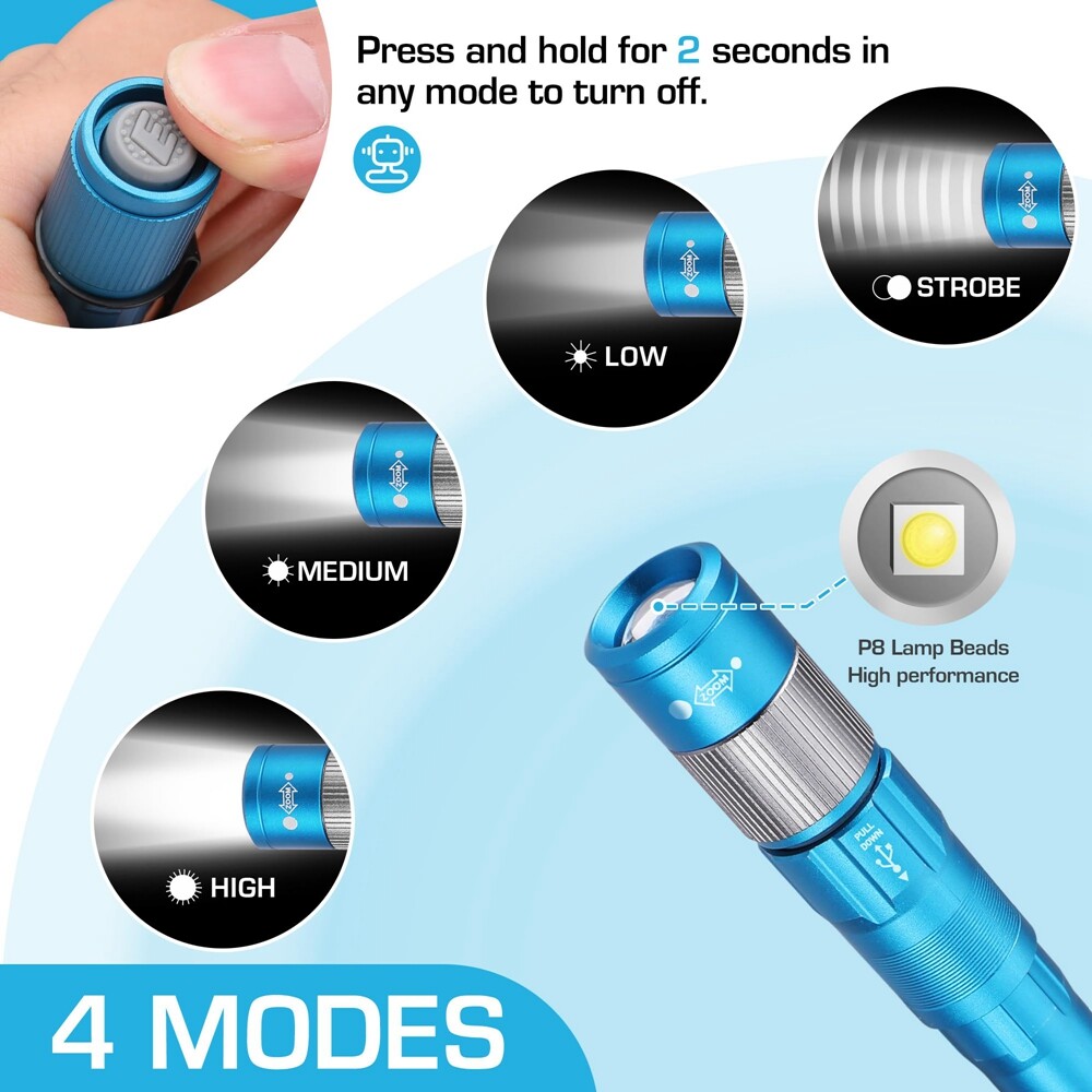 EverBrite Pen Light Rechargeable LED Pen Flashlight 300LM Zoomable w/USB-C Cable