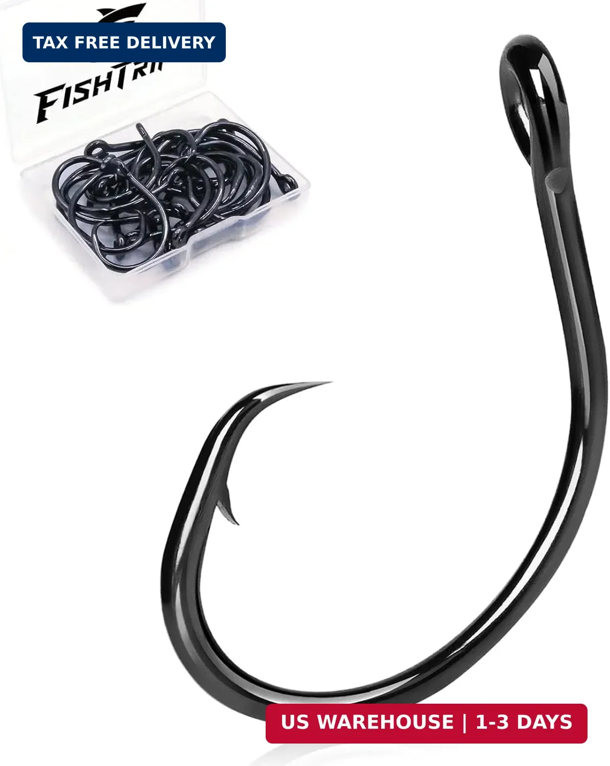 FishTrip 25pcs Circle Hooks Saltwater, in-Line 5X Strong Fishing Hooks for Saltw