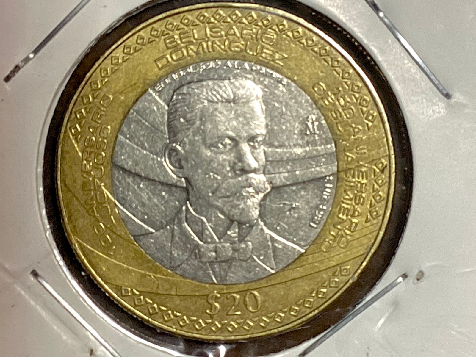 BIMETALIC MEXICAN $20 PESOS 2013 BELISARIO DOMINGUEZ HARD TO FINE #1497M