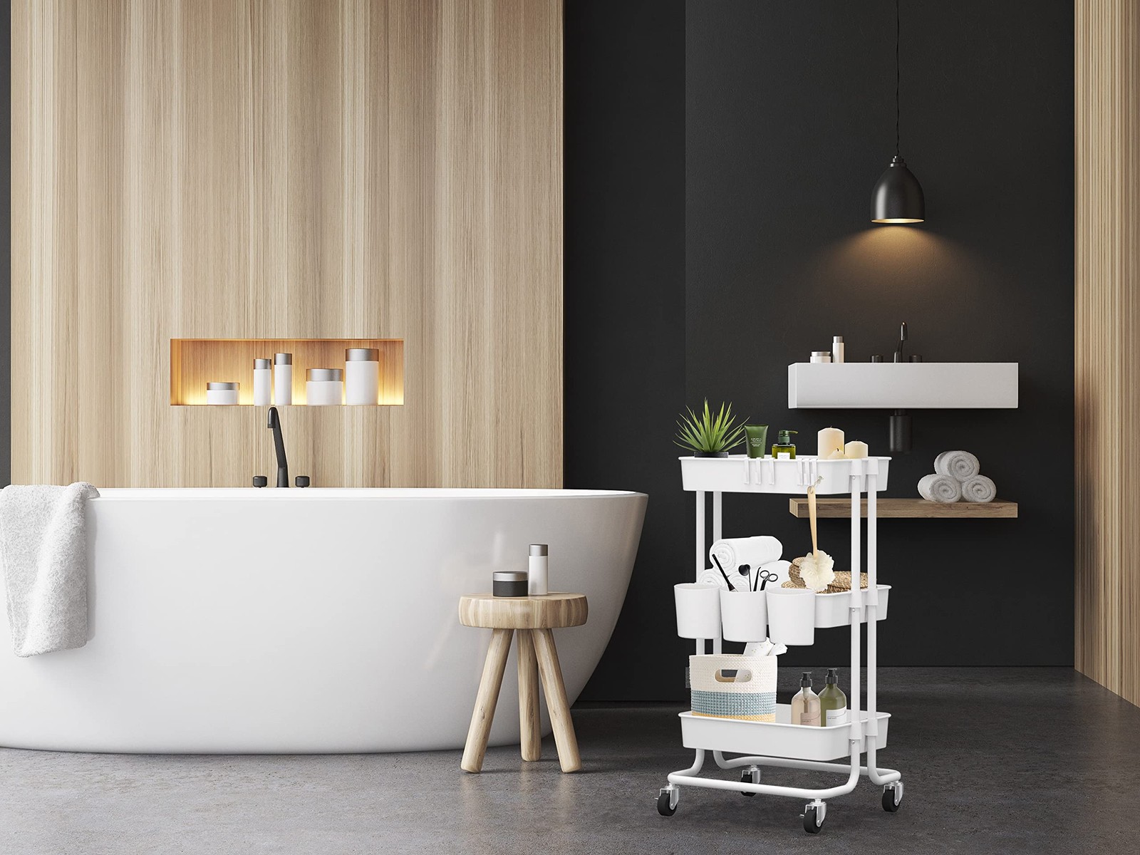 3 Tier Rolling Storage Organizer Mobile Utility Cart with Baskets Wheels White