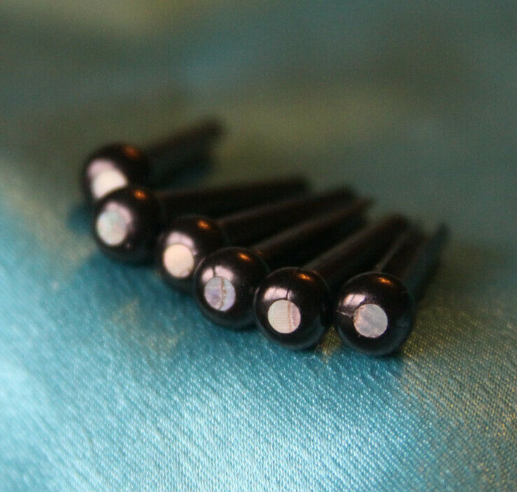 Set of 6 Plastic Bridge Pins, Black with Abalone Inlays, F-3608