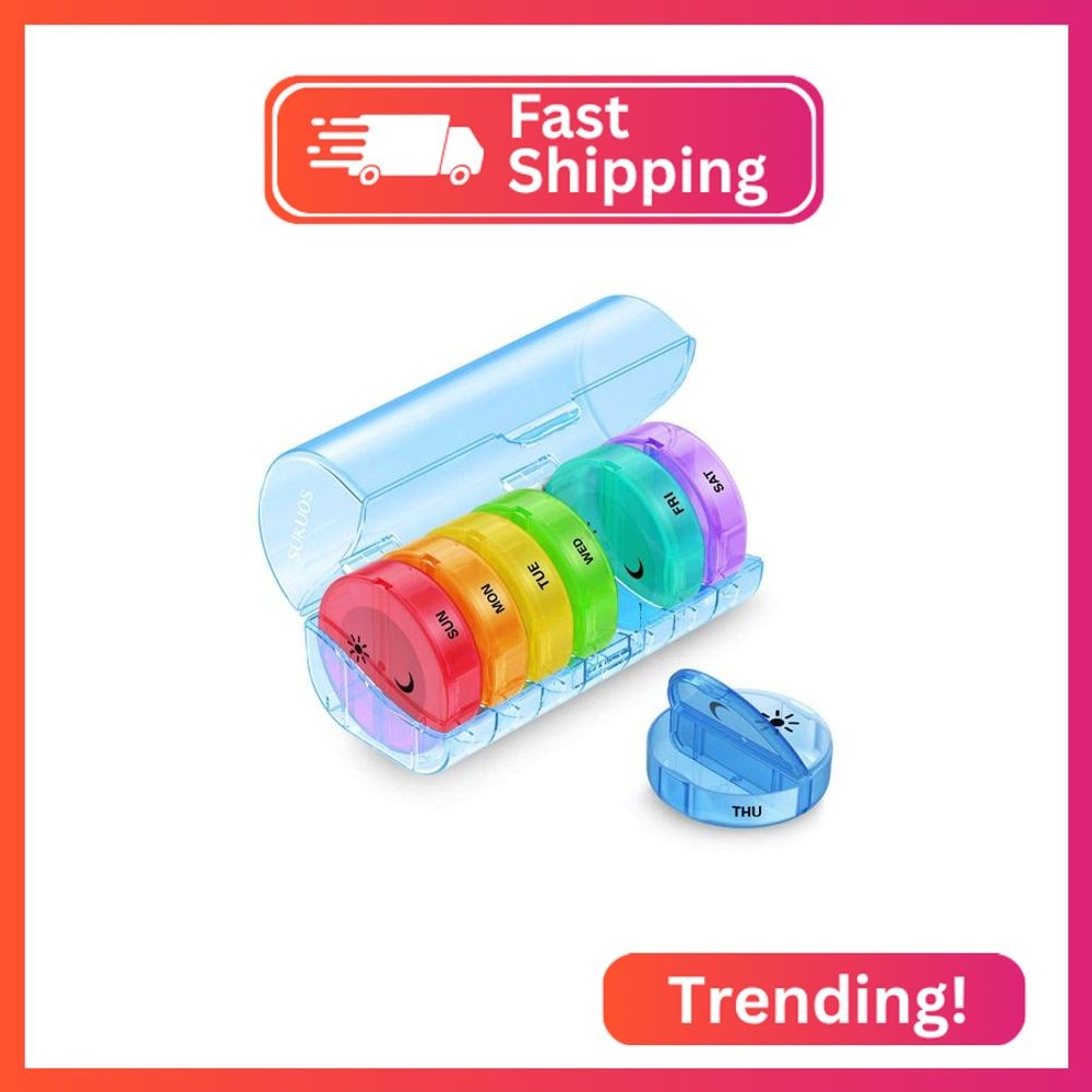 Sukuos Large Weekly Pill Organizer 2 Times a Day, Daily Pill Box 7 Day Easy to O