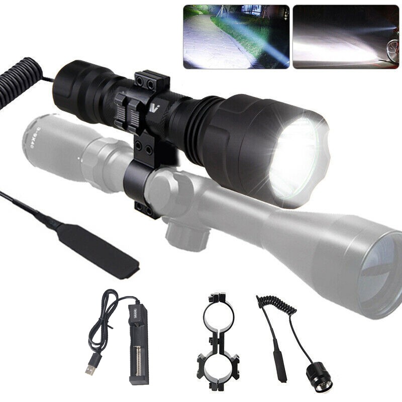 Hunting LED Flashlight Rechargeable Night Light Torch Scope Mount with 20mm Rail