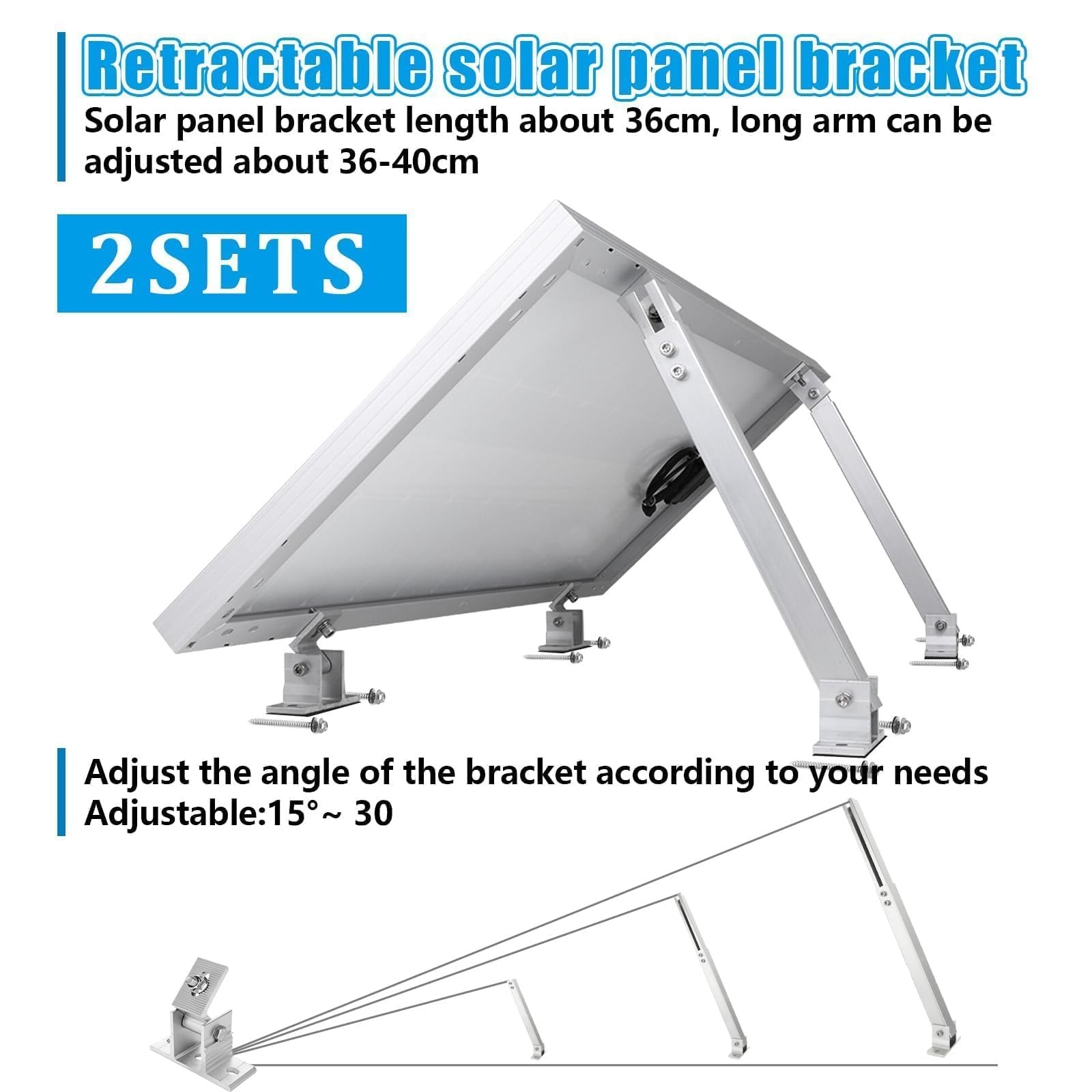 Oungy 2 Set Adjustable Solar Panel Tilt Mount Bracket Aluminum Alloy Solar