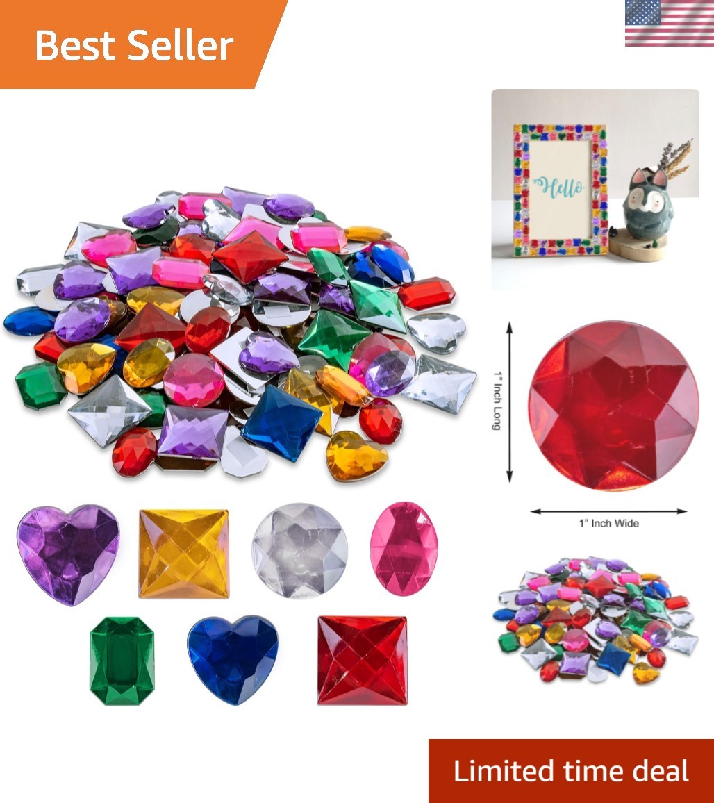 1" Assorted Colorful Adhesive Stick-On Heart Star Round Shaped Jewel Gems for...