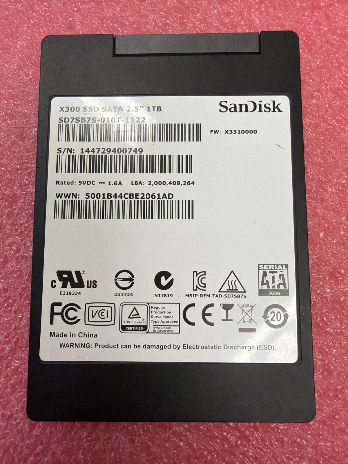 SANDISK SD7SB7S010T1122 X300 1TB 2.5 SATA SSD, 100% HEALTH