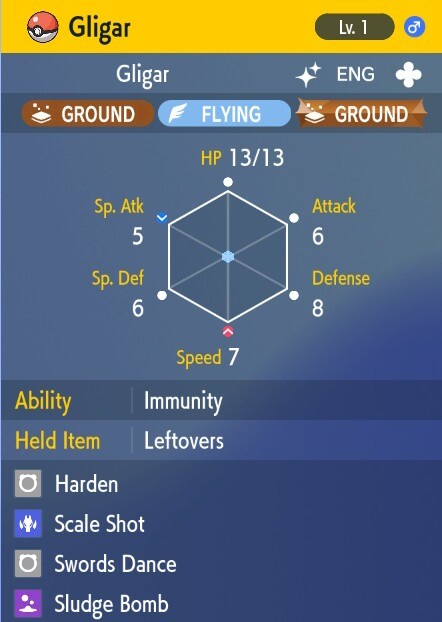 Pokemon Scarlet and Violet 6iv Shiny Max EV Gligar