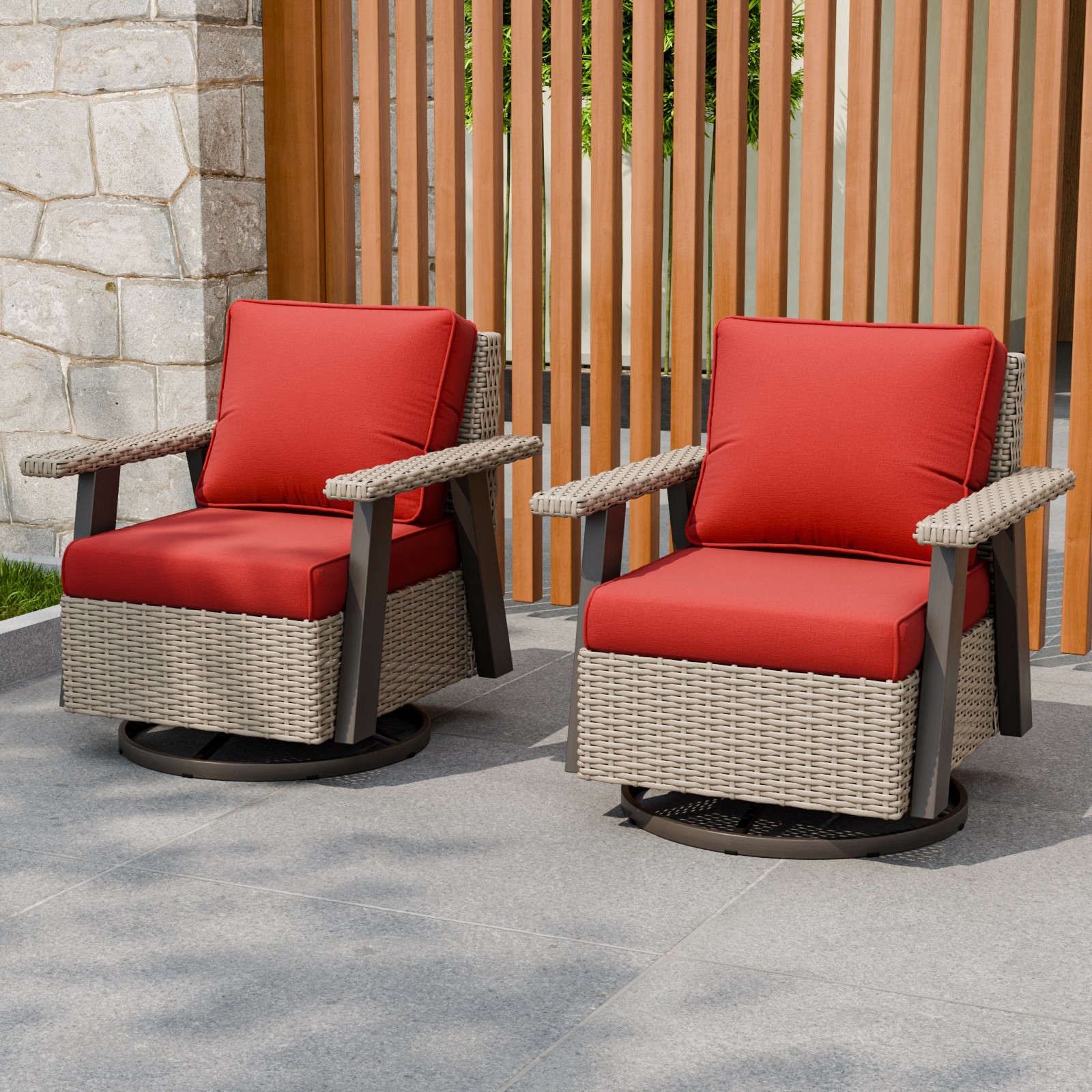 EAGLE PEAK 2PCS Classic Wicker Swivel Glider Chair Outdoor Patio Lounge Chair