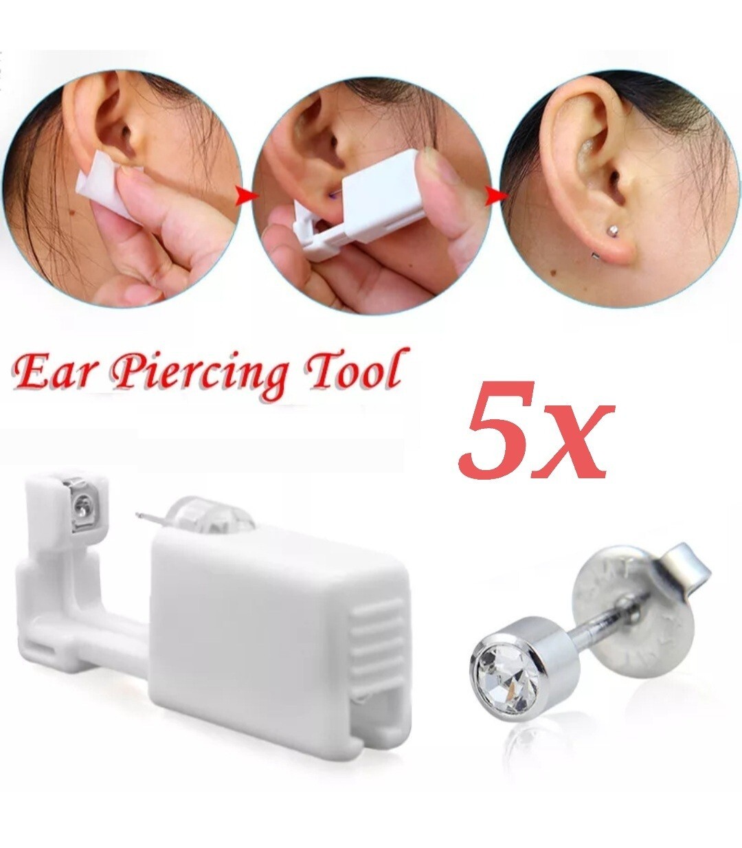 Lot Of 5 Disposable Ear Piercing Tool Kit With Earrings