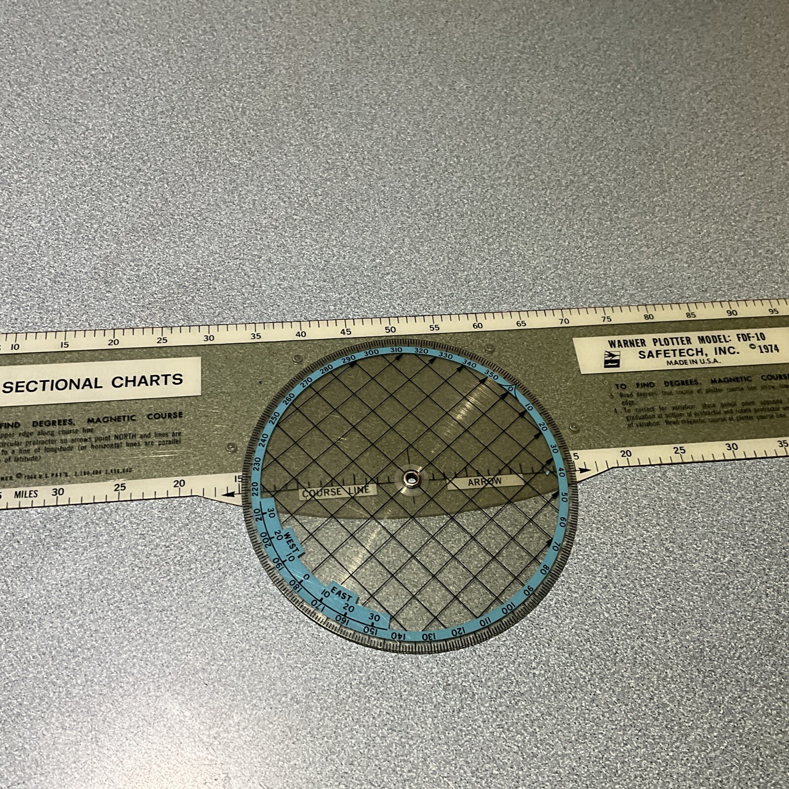 Vintage 1974 WARNER PLOTTER FDF-10 FOR SECTIONAL CHARTS TOOL RULER AVIATION