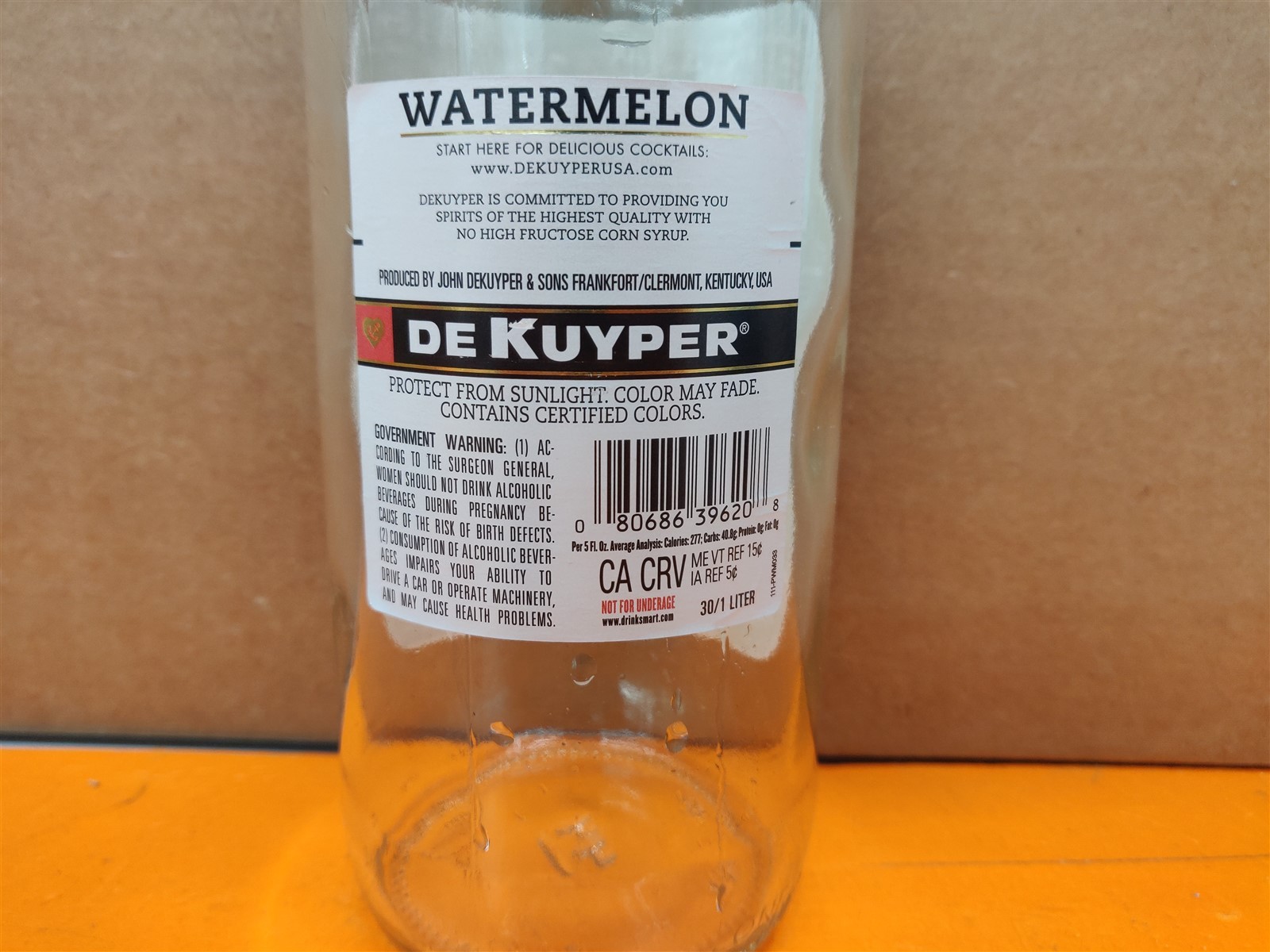 ⭐️⭐️⭐️⭐️⭐️ EMPTY 1L DeKuyper Pucker Watermelon Schnapps Glass Bottle for Crafts