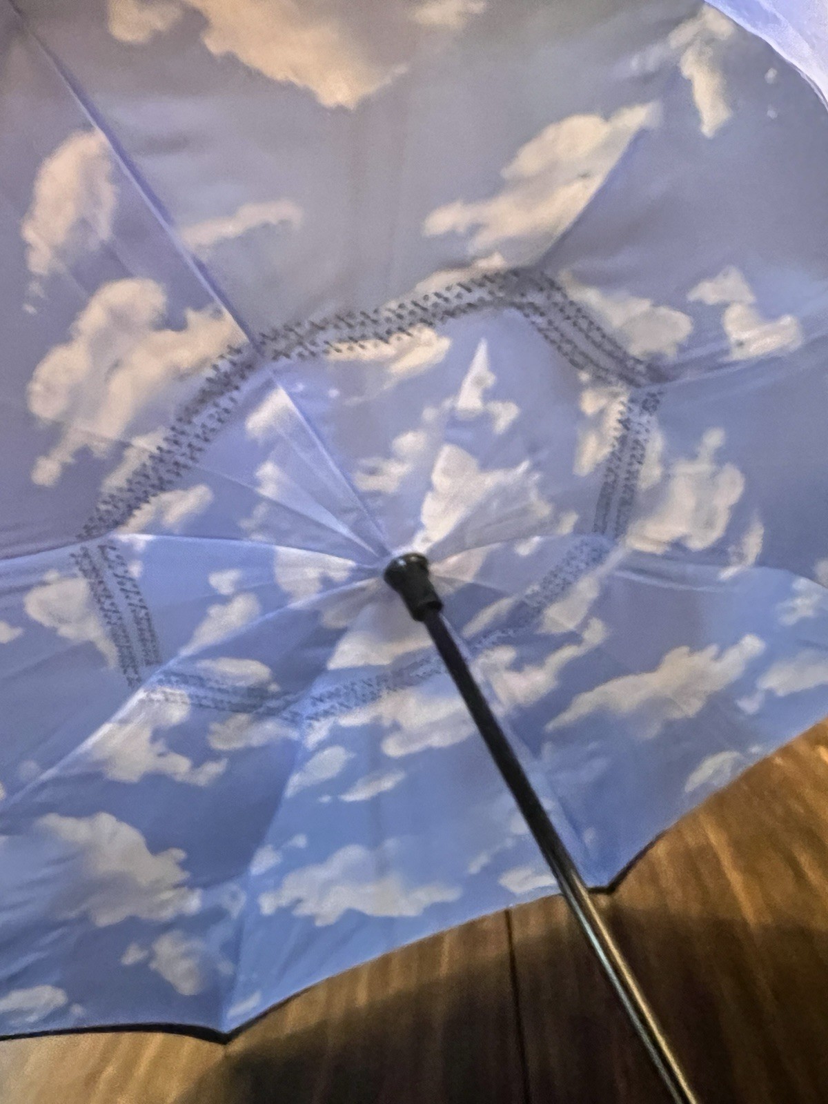 ShedRain UnbelievaBrella Reverse Opening Stick Umbrella blue clouds black