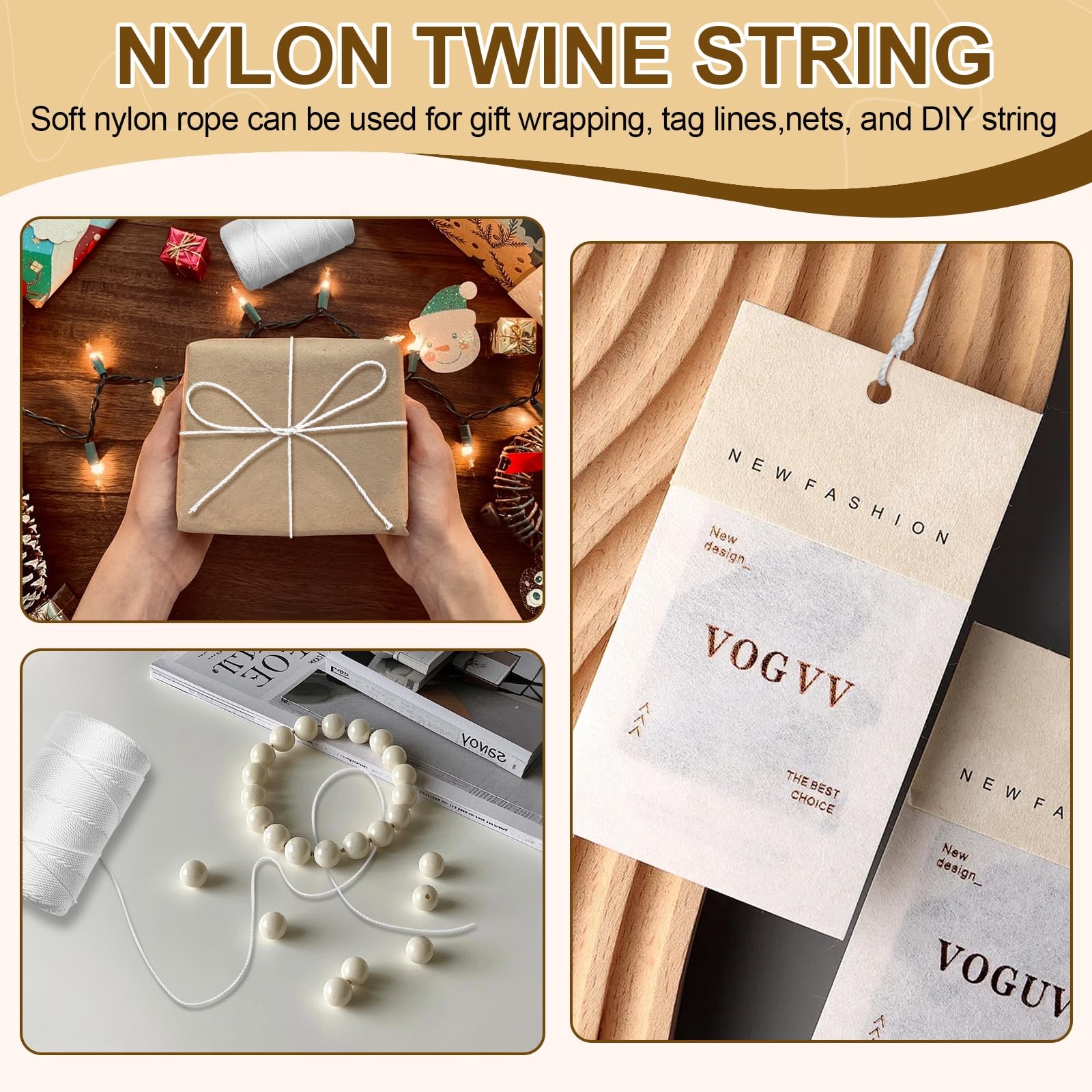 White Nylon String,984ft 2mm Nylon Cord Twine for Garden,Tomato,Climbing Plan...