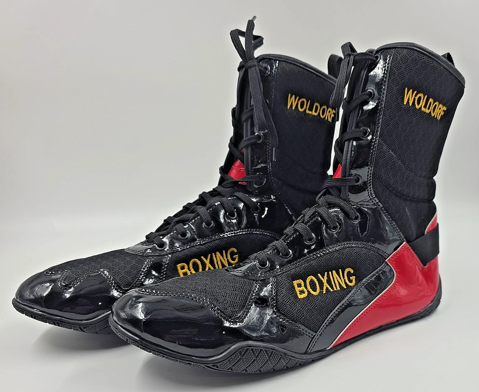 High Top Boxing Shoes Lightweight Training Footwear Lace Up Unisex Black & Red