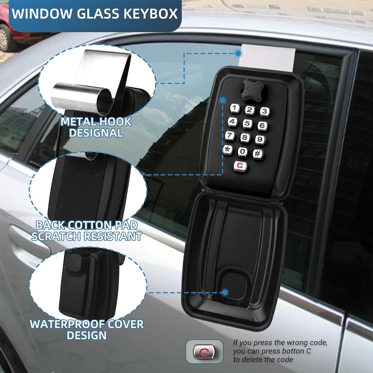 Key Storage Lock Box Wall Car Window Punch Button Lock Box for Ride Share Turo