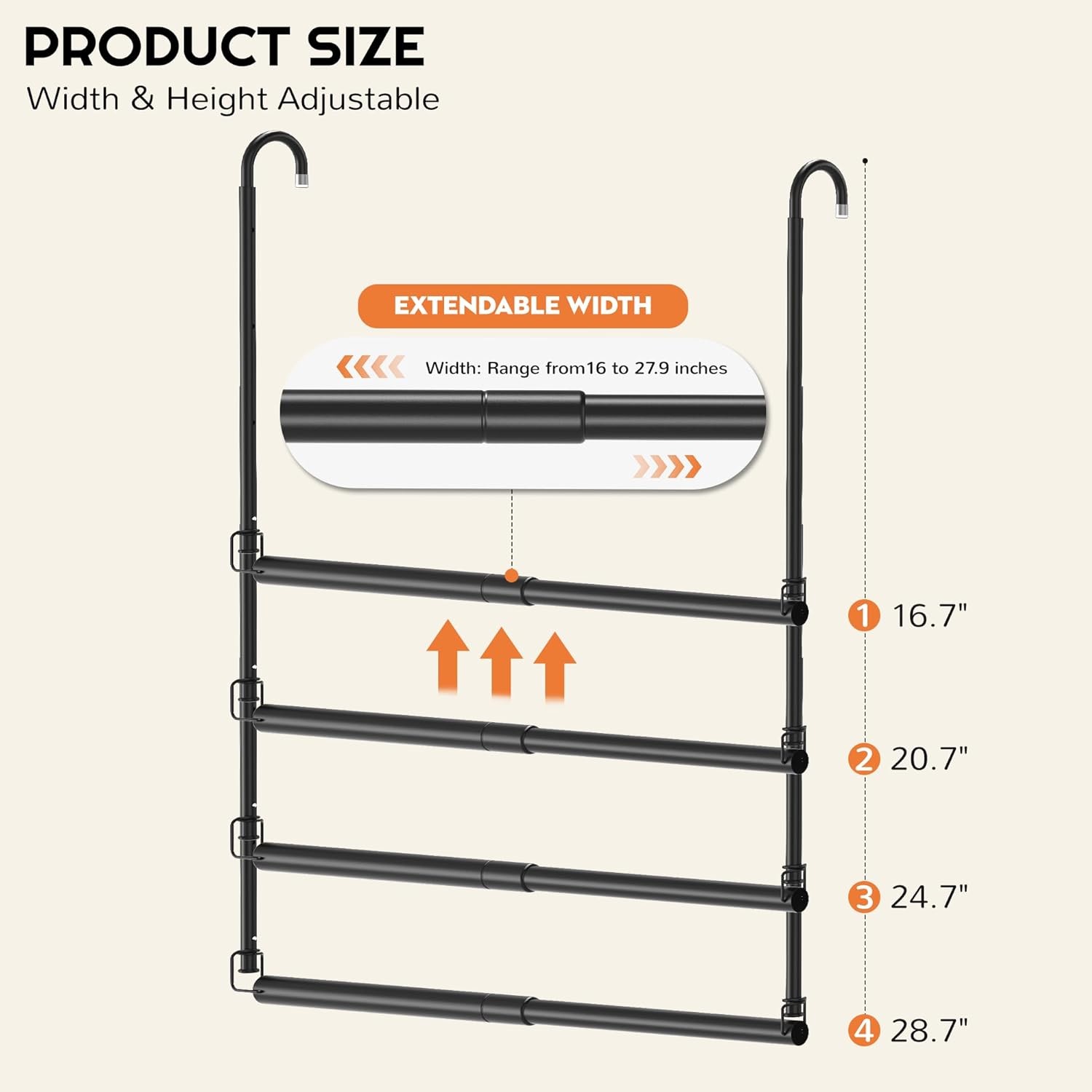Hanging Closet Rod Adjustable Width Height Black(2 Pack), 2 Pack Black