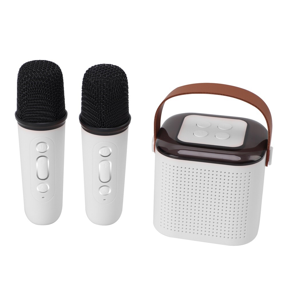 Kids Portable White Bluetooth Karaoke Machine Speaker Mics