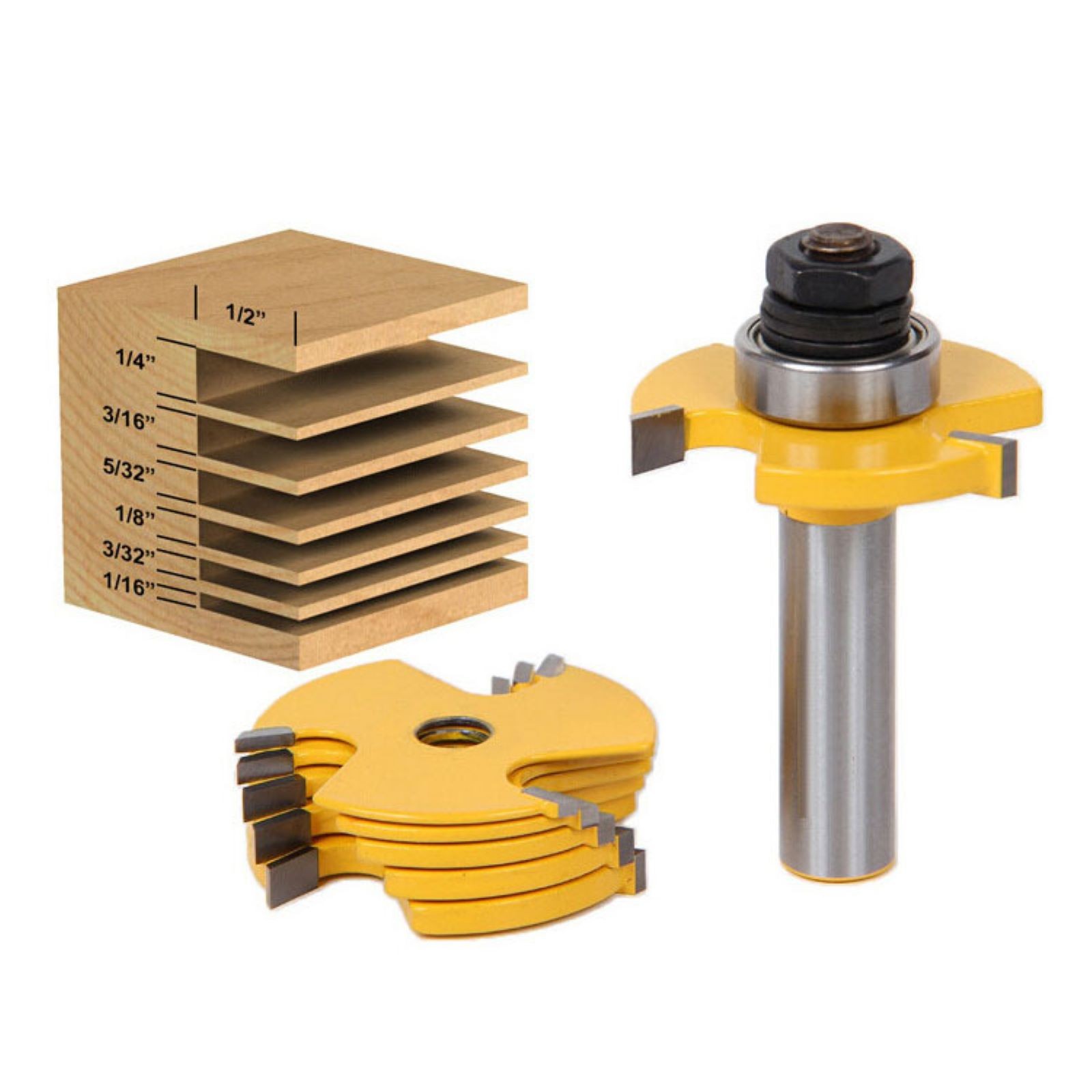 2* Tongue & Groove Router Bit 1/4" 1/2" Shank 3 Teeth Adjustable T Shape Bits