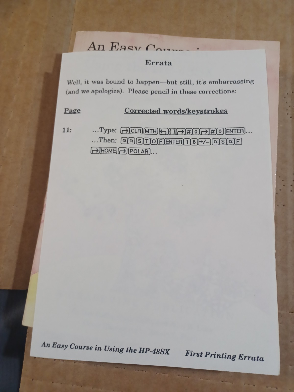 An Easy Course In Using The HP-48SX, calculator guide, 386 pages + errata sheet
