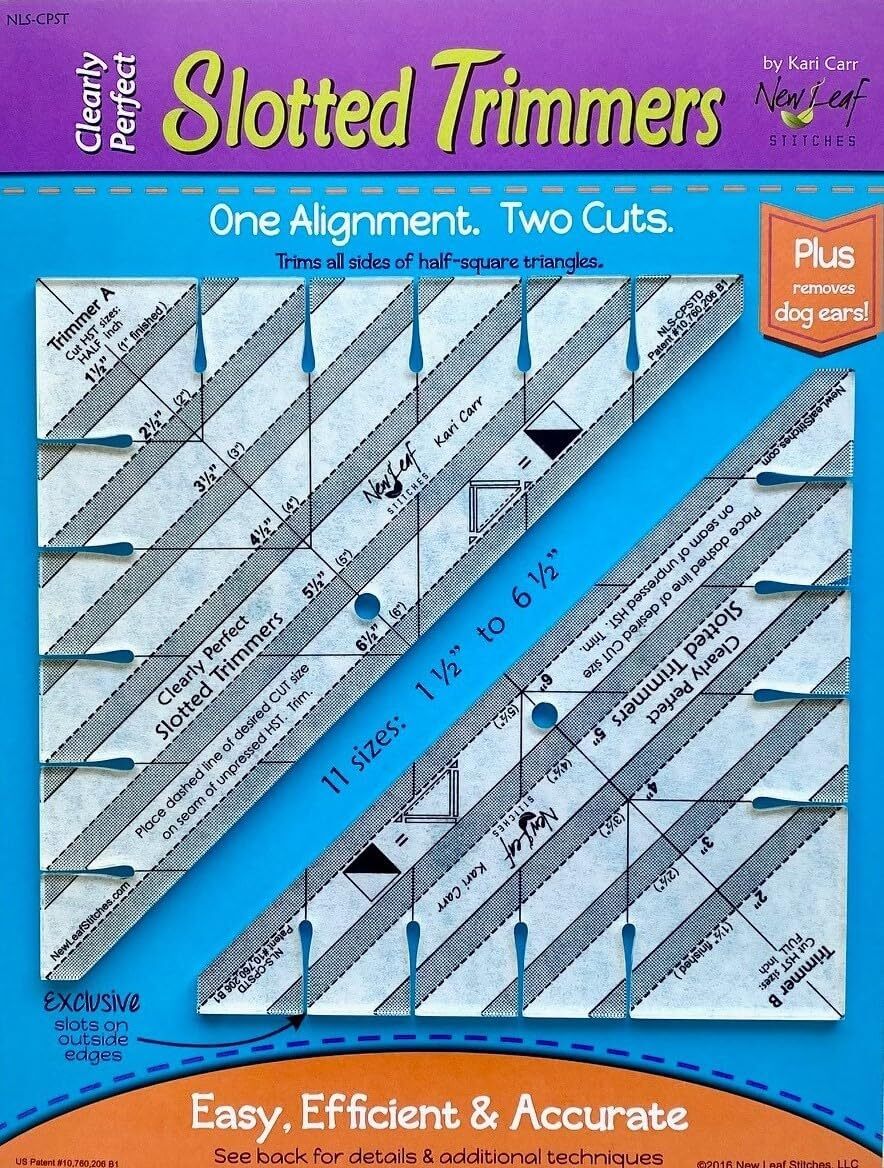 Clear Quilting Ruler for Half Square Triangles Trims 11 Sizes Efficiently