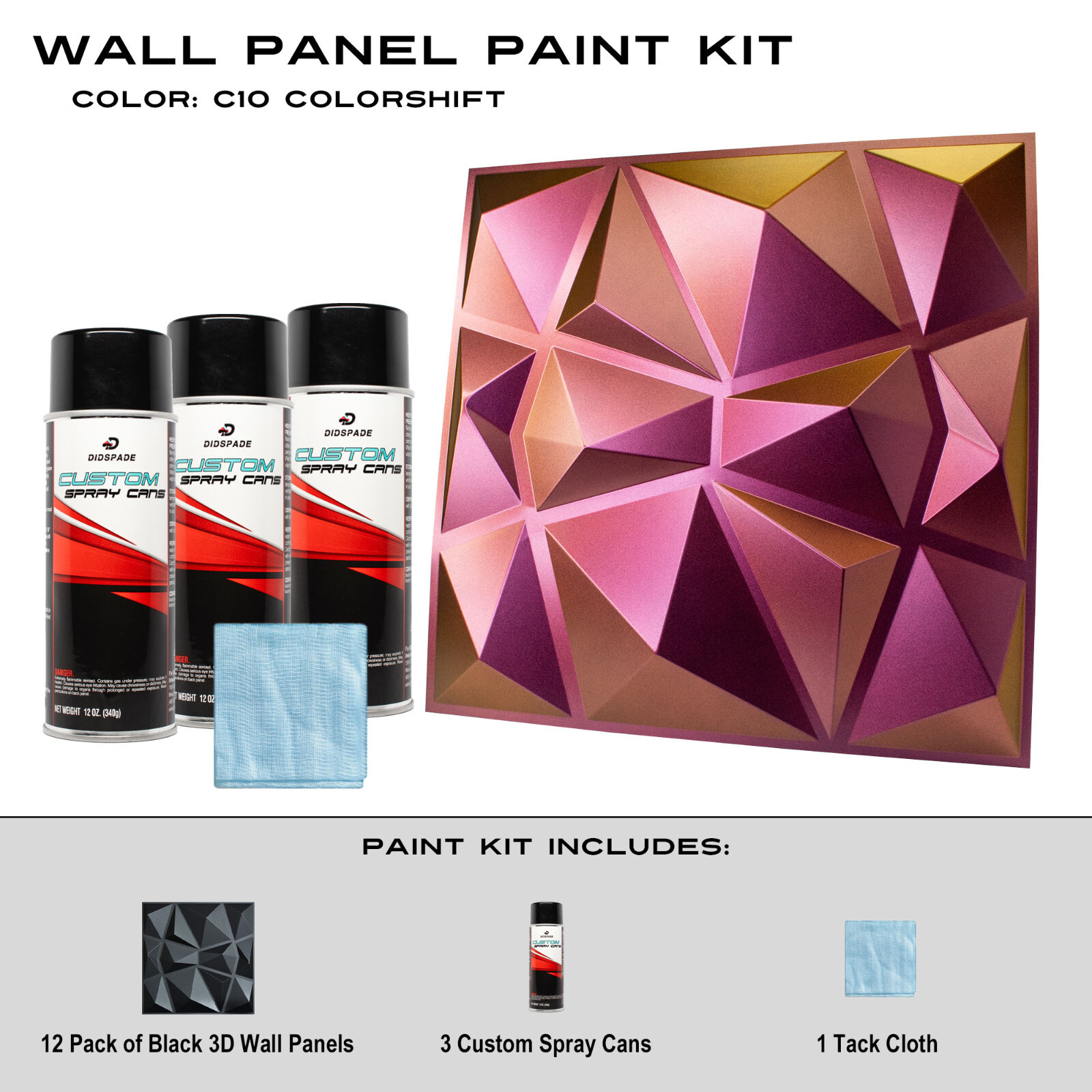 C10 ColorShift Black Wall Panel Paint Kit Red Orange Gold