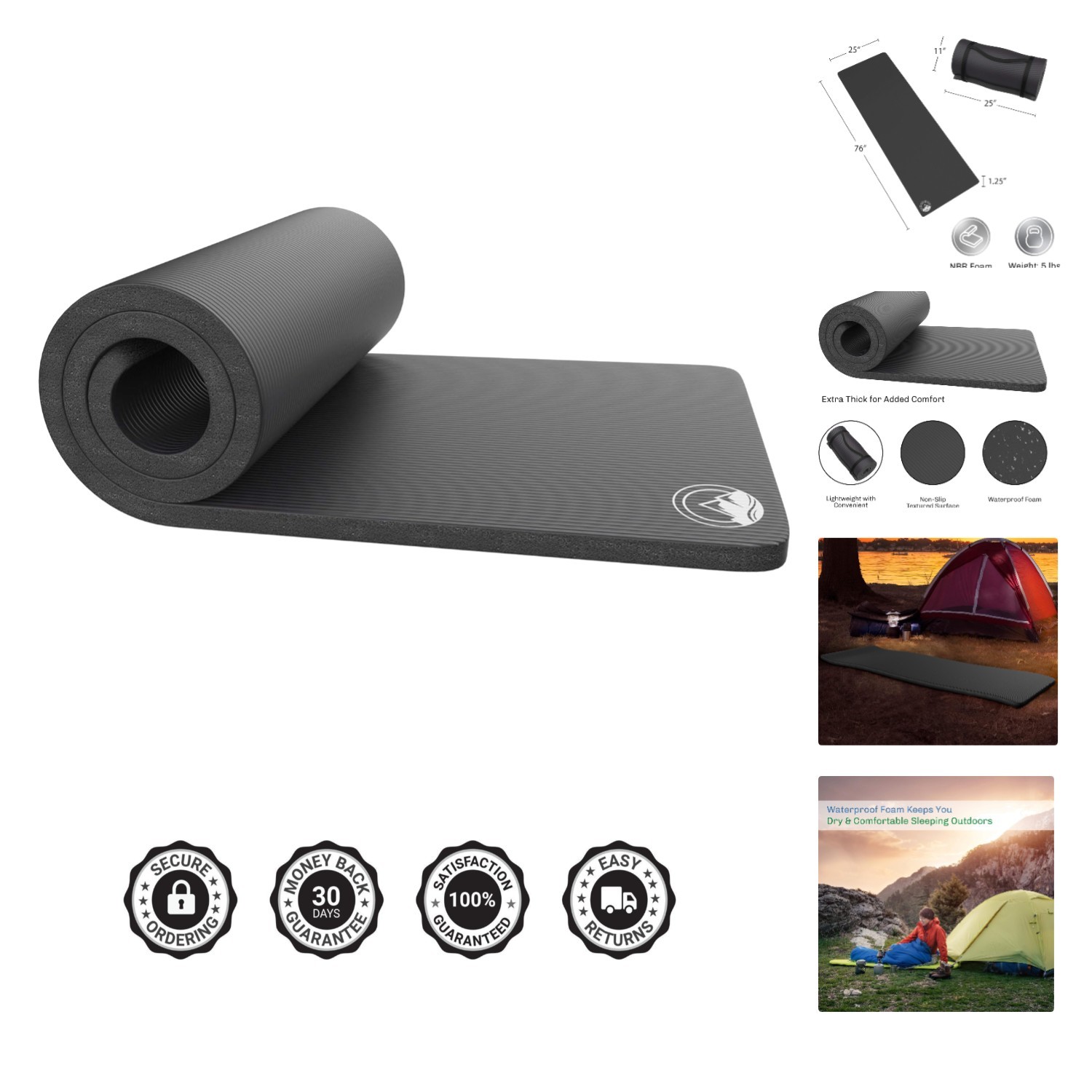 Foam Sleeping Pad for Camping - 1.25-Inch-Thick Waterproof Sleep Pad with Car...