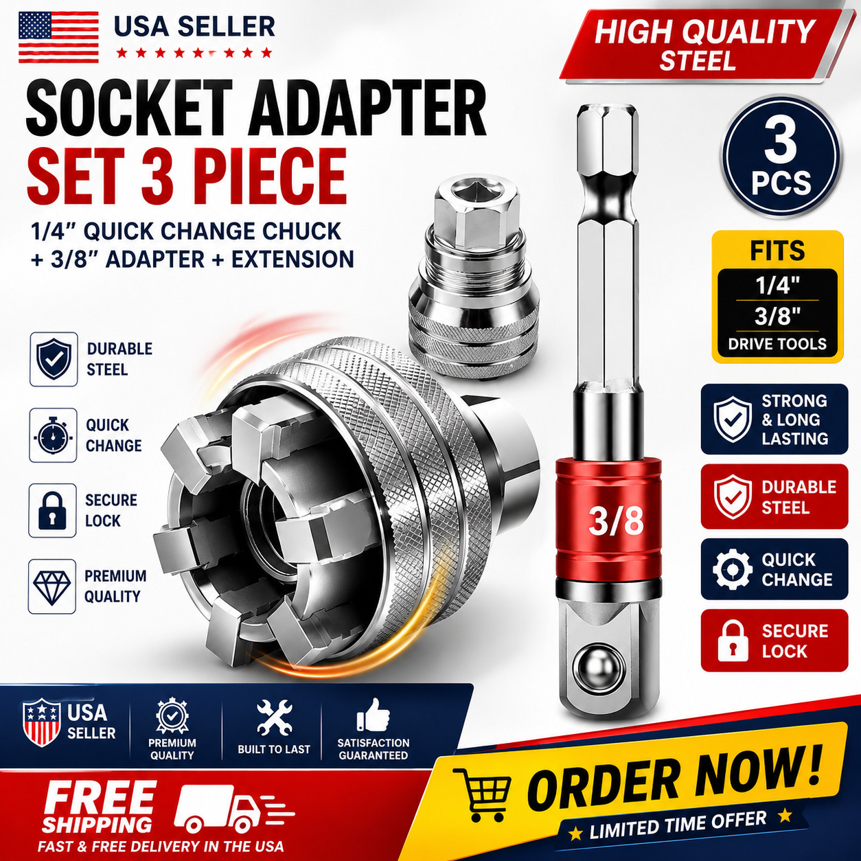 10-19mm Universal Socket Tool Adjustable Multifunction Wrench Sleeve Adapter Kit