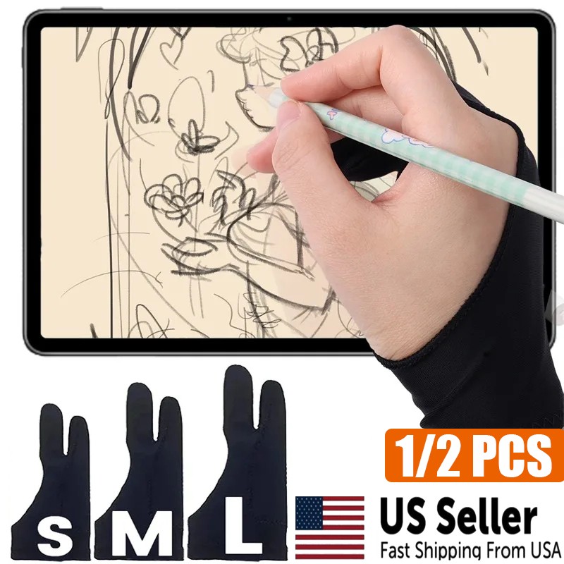 2x Digital Drawing Glove Smudge Guard Artist Glove Art Glove with Two Finger R/L