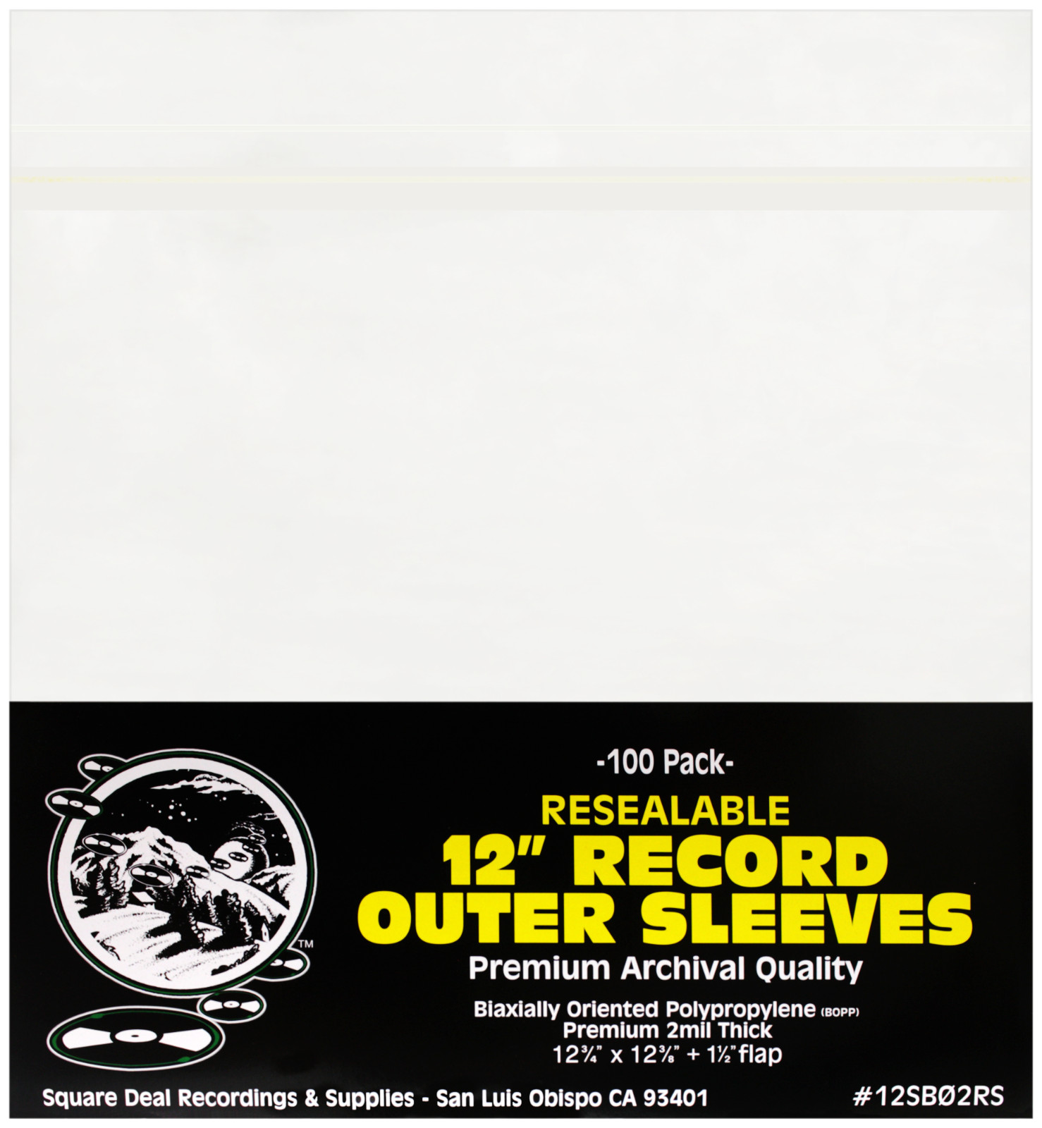 (100) 12” Vinyl Record Outer Sleeves – 2mil Thick RESEALABLE Archival Clear BOPP