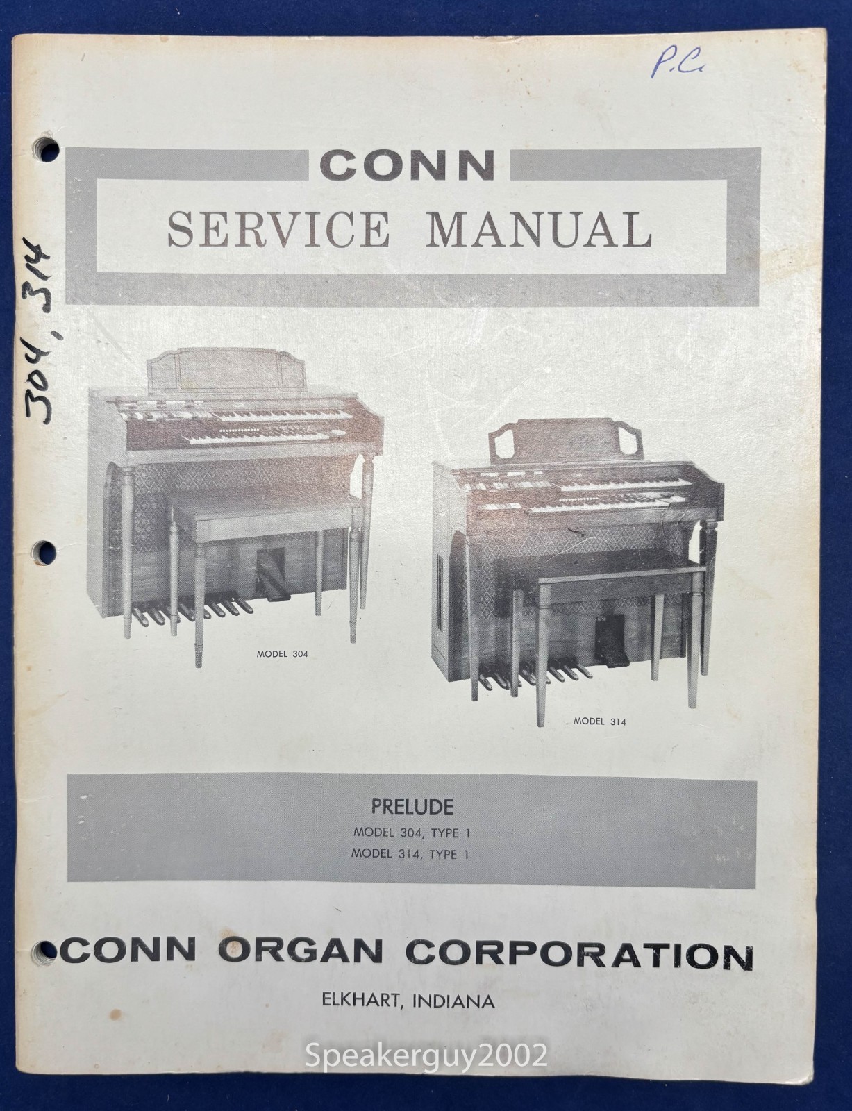 Original Conn Organ Service Manual / Prelude 304 314 Type 1