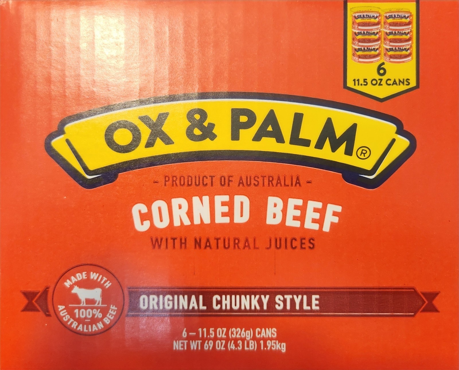 OX &Palm Corned Beef with Juices Original Chunky Style 11.5 oz ( Pack of 6)