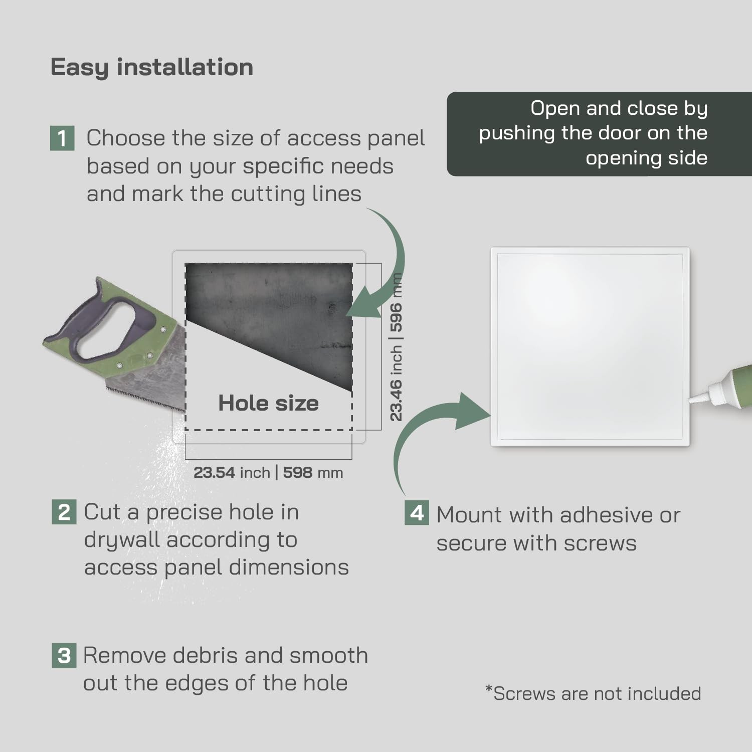 24'' x 24'' Inch White Metal Access Panel with Click Function - Easy Access D...