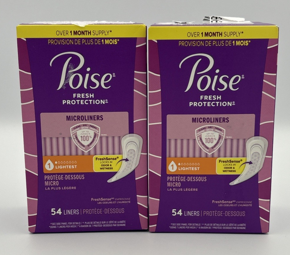 2 Poise Daily Microliners Lightest 54 Count Incontinence