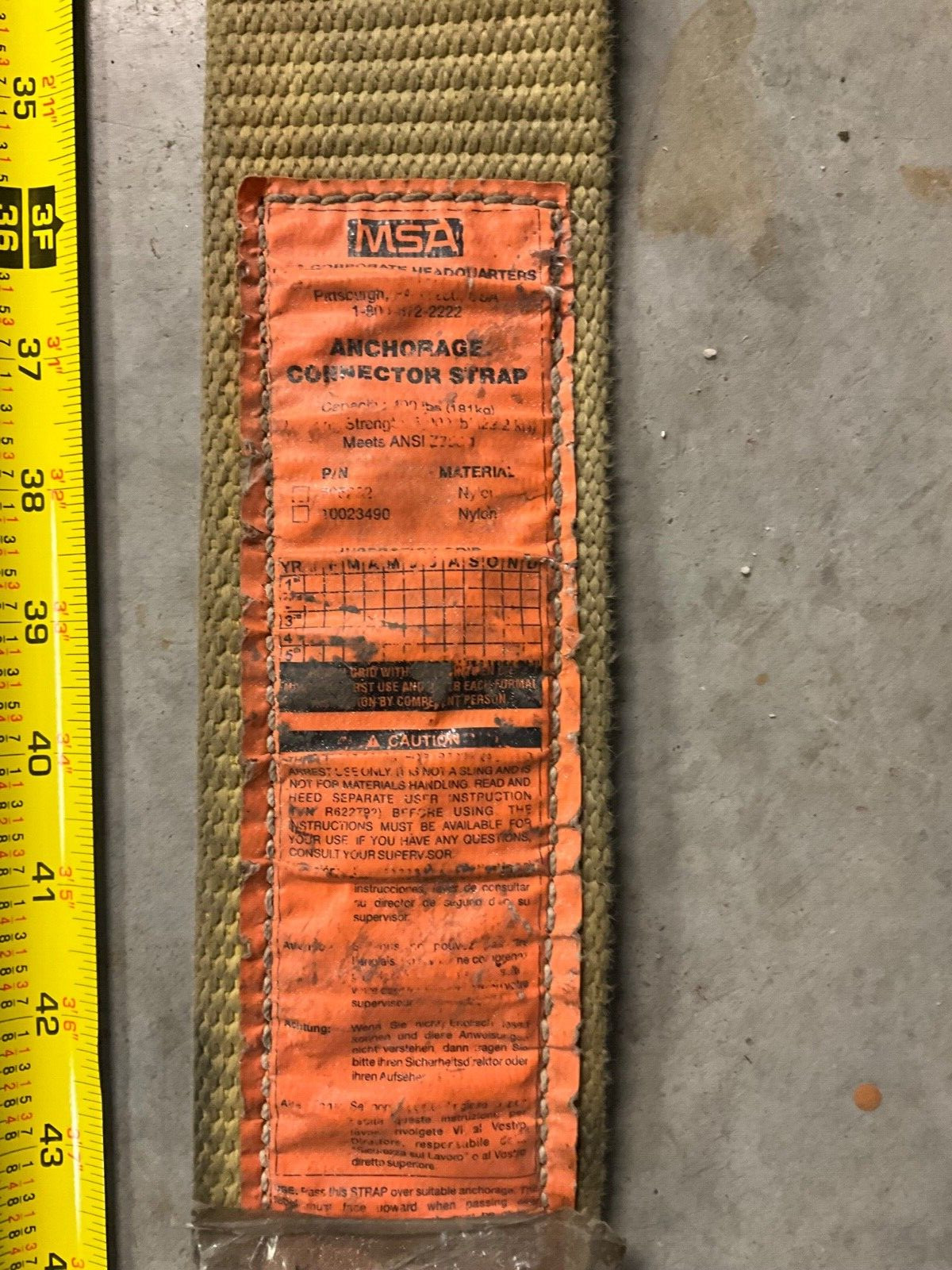 Used MSA 3" x 57" Connector Straps Heavy Duty