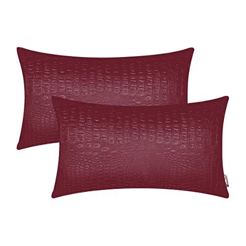 Faux Leather Pillow Covers 12 X 20 20" x 12" (Pack of 2) Burgundy - Crocodile