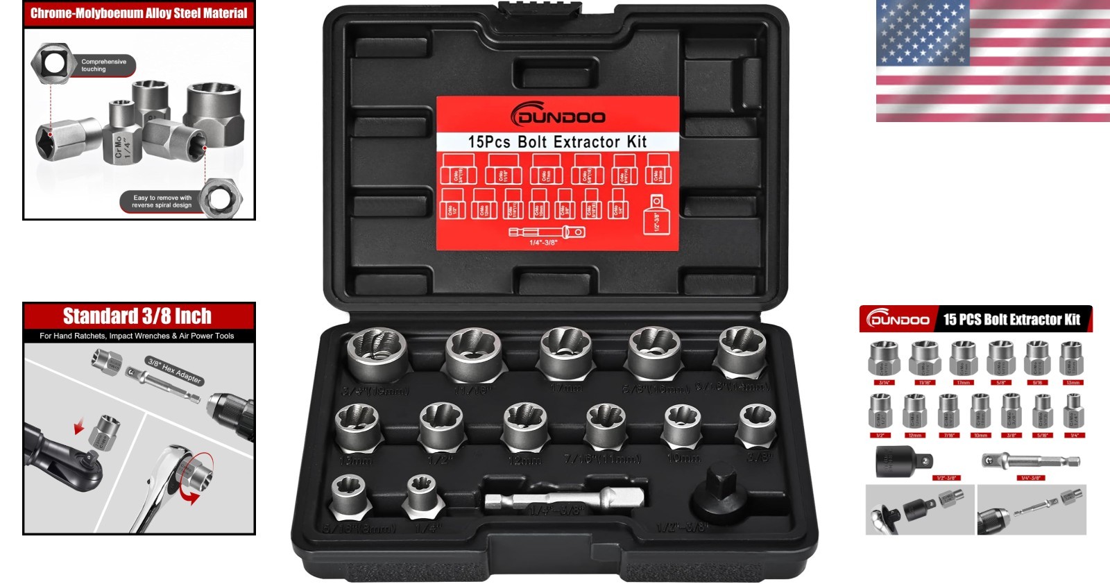 15-Piece Stripped Bolt Remover Set - Fast and Effective Extraction Solution