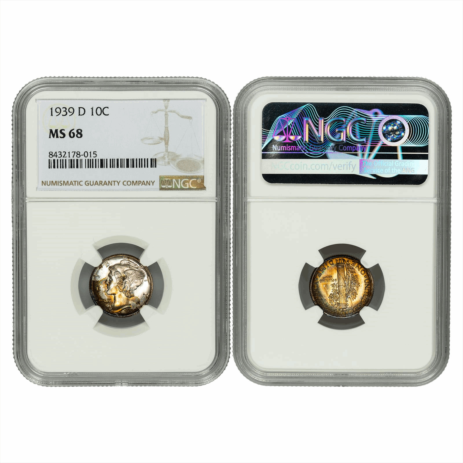 1939D Mercury Dime 10C NGC MS 68