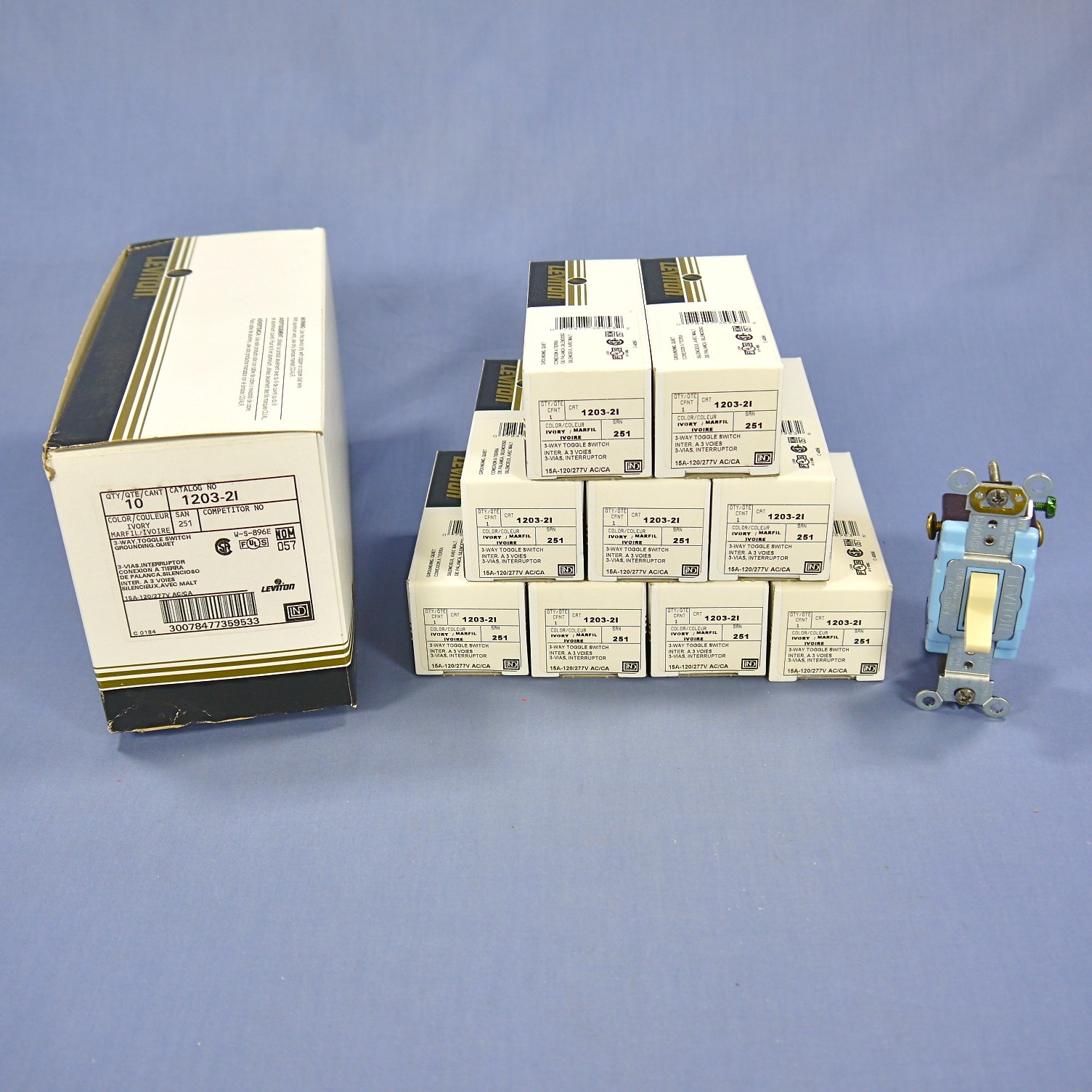 Leviton 1203-2I Ivory Industrial Grade 3-Way Toggle Wall Light Switch 15A 10pcs